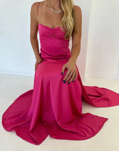 omberprom Elegant Evening Dresses Spaghetti Straps Long Prom Dress Satin Simple Formal Party Dress With Slit
