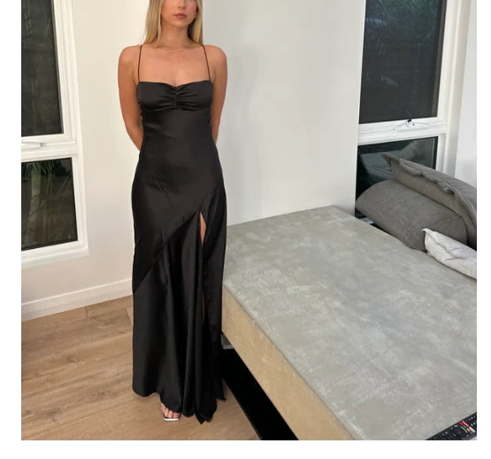 omberprom Elegant Evening Dresses Spaghetti Straps Long Prom Dress Satin Simple Formal Party Dress With Slit