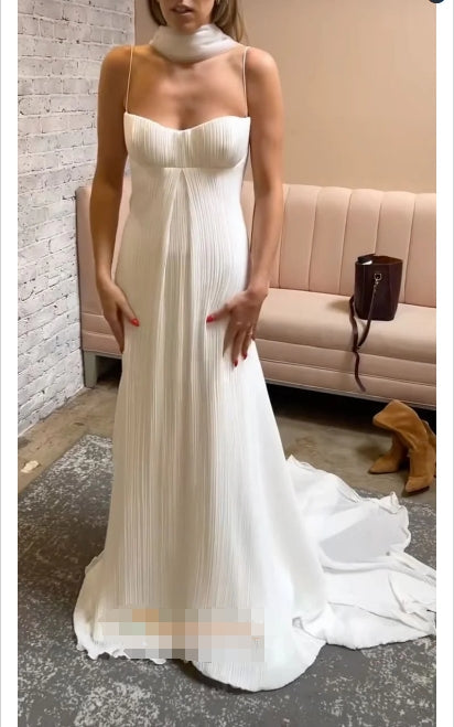 omberprom Elegant Evening Gowns Spaghetti Straps A Line Long Prom Dress Simple Wedding Dress