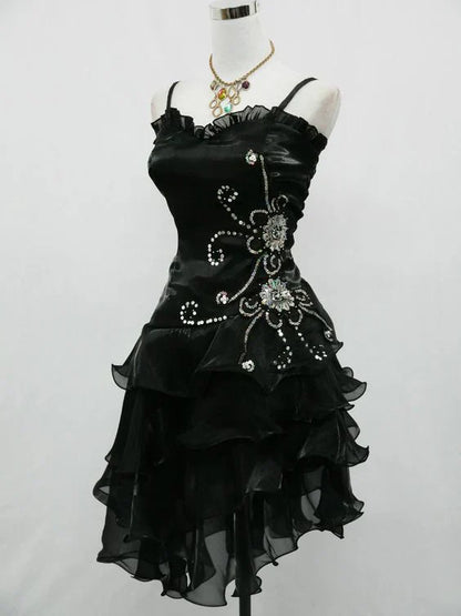 omberprom Elegant Formal Dress A Line Black Ruffle Short Prom Dress Homecoming Dress Charming Evening Party Dress