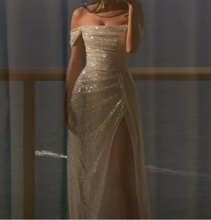 omberprom Elegant Formal Dress Off Shoulder Sequin Long Prom Dress Sparkly Evening Party Dress Charming Wedding Dress With Slit