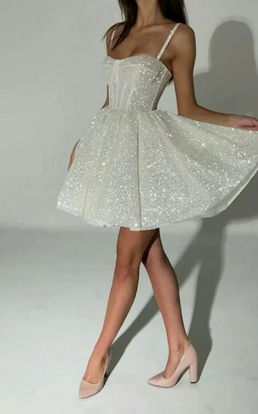 omberprom Elegant Formal Women's Dresses Spaghetti Straps A Line Sparkling Short Prom Dress Homecoming Dress Charming Graduation Dress