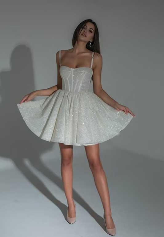 omberprom Elegant Formal Women's Dresses Spaghetti Straps A Line Sparkling Short Prom Dress Homecoming Dress Charming Graduation Dress