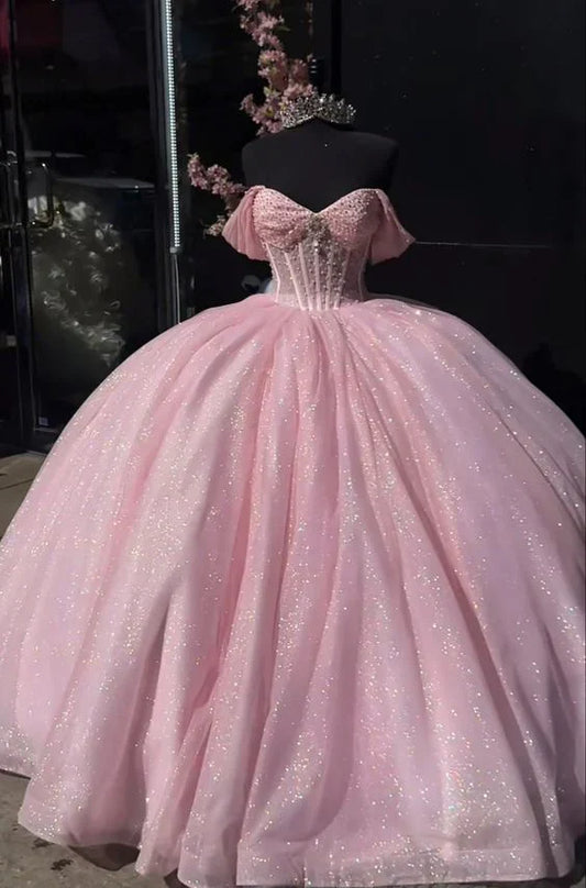 omberprom Elegant Long Prom Dress Shiny Quinceanera Ball Gowns Off The Shoulder Sweet 16 Birthday Dress