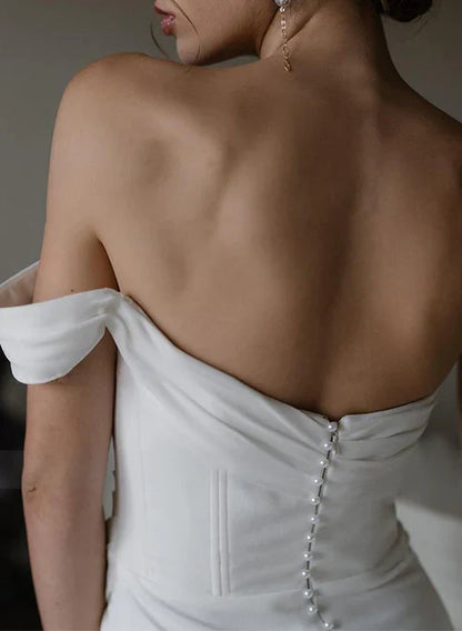omberprom Elegant Sheath One-Shoulder Sleeveless Long Wedding Dresses with Slit