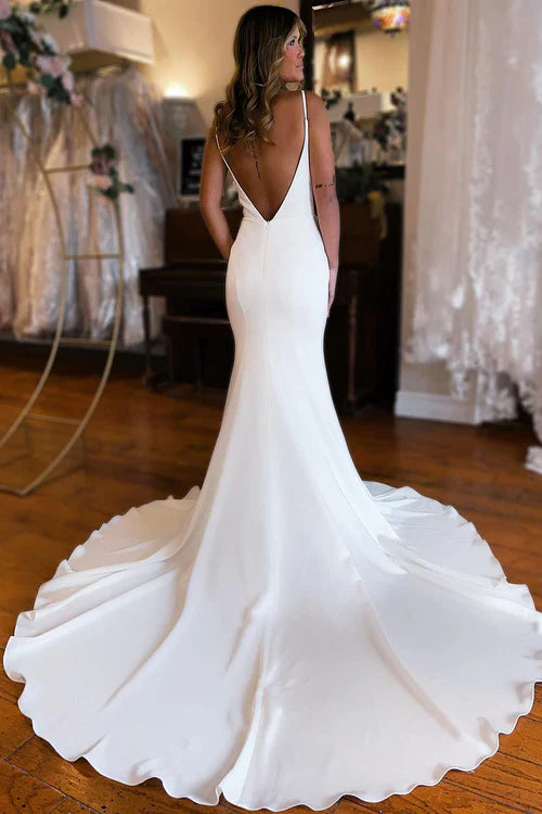 omberprom Elegant Sleeveless Bridal Gown Simple Mermaid Backless Boho Wedding Dress