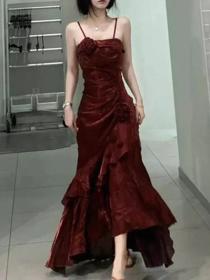 omberprom Elegant Spaghetti Straps Mermaid Ruffles Long Prom Dress Charming Evening Party Dress Wholesale