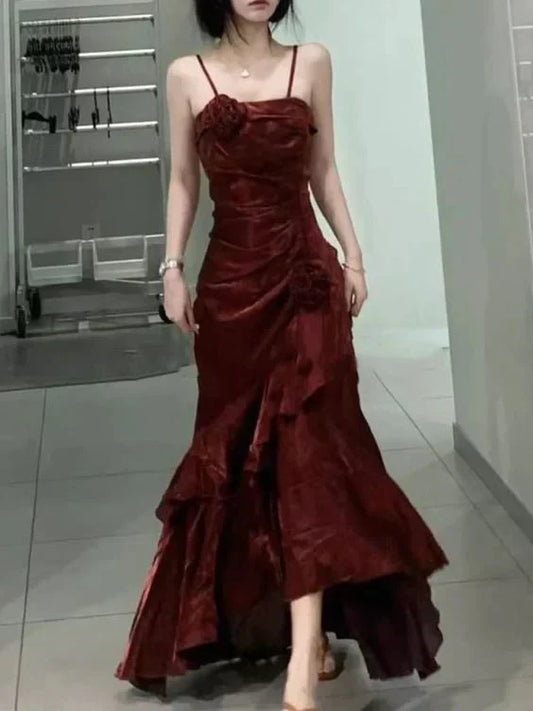 omberprom Elegant Spaghetti Straps Mermaid Ruffles Long Prom Dress Charming Evening Party Dress Wholesale