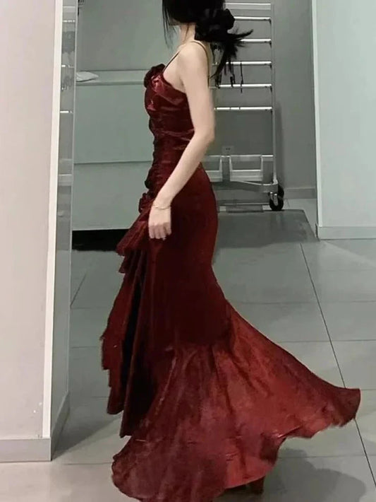 omberprom Elegant Spaghetti Straps Mermaid Ruffles Long Prom Dress Charming Evening Party Dress Wholesale