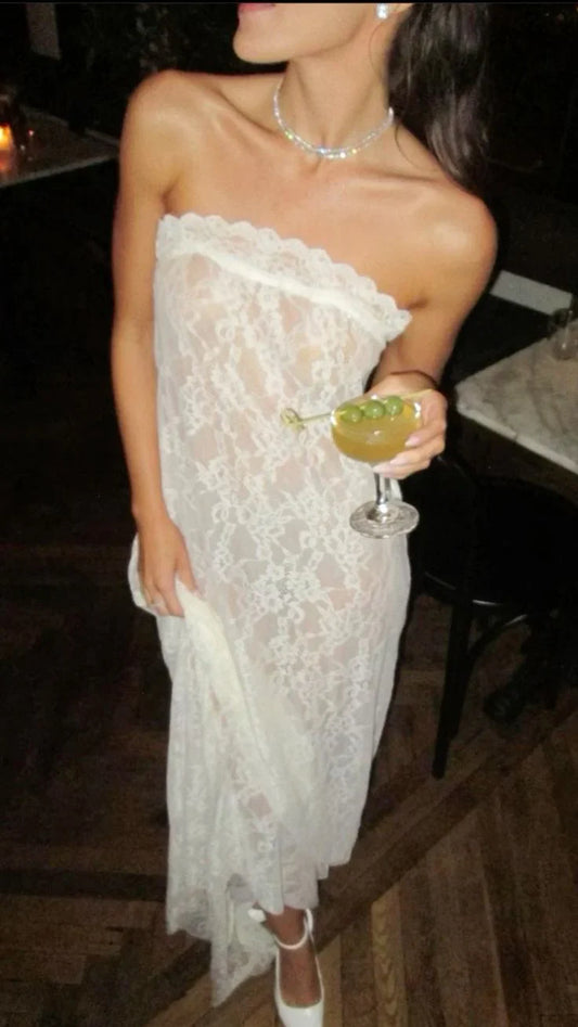omberprom Elegant Strapless Sleeveless Lace Long Formal Prom Dress Charming Party Evening Gown Chic Wedding Dress