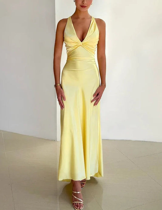 omberprom Elegant V Neck Mermaid Long Prom Dress Satin Evening Party Gowns Formal Dress