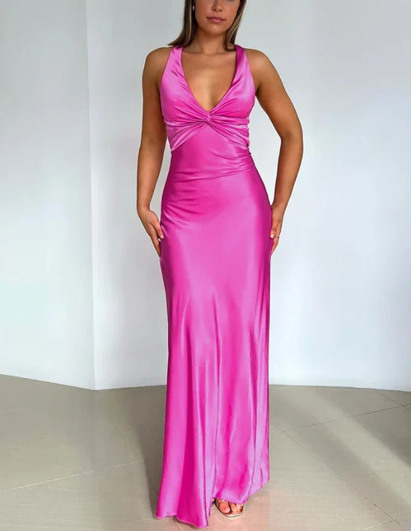 omberprom Elegant V Neck Mermaid Long Prom Dress Satin Evening Party Gowns Formal Dress