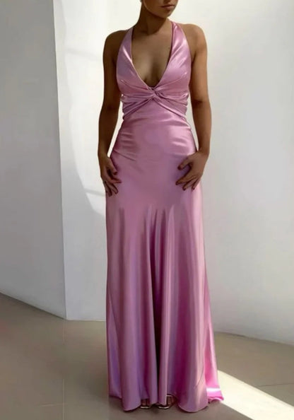 omberprom Elegant V Neck Mermaid Long Prom Dress Satin Evening Party Gowns Formal Dress
