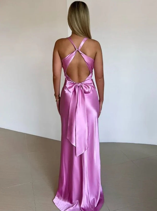omberprom Elegant V Neck Mermaid Long Prom Dress Satin Evening Party Gowns Formal Dress