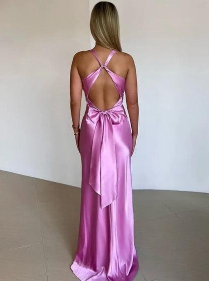 omberprom Elegant V Neck Mermaid Long Prom Dress Satin Evening Party Gowns Formal Dress