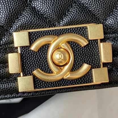 CC Boy Flap Bag with Handle Grained Shiny Calfskin & Gold-Tone Metal 20 x 12 x 7cm