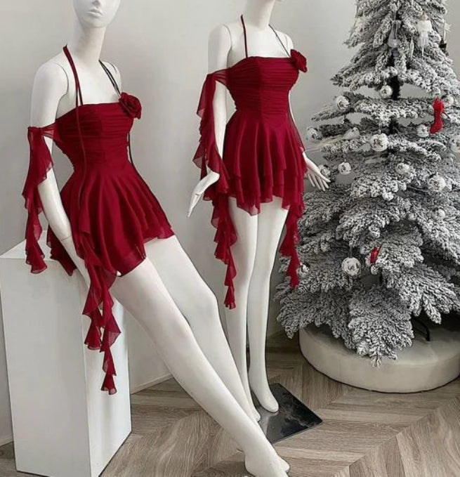 omberprom Chic A Line Off Shoulder Halter Ruffles Short Party Dress Pretty Homecoming Dress