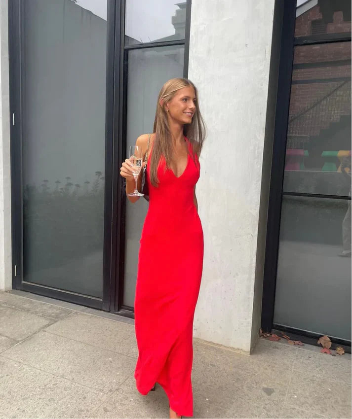Charming Red V Neck Simple Evening Party Dress Formal Dress Wholesale