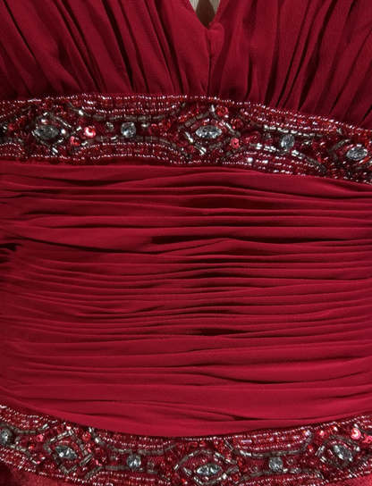 Charming Red Spaghetti Straps Satin Beaded Mermaid Long Wedding Guest Dress Formal Birthday Evening Gowns SP1797