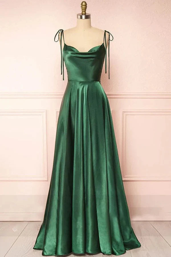 omberprom Sweet A-line Evening Dress Cowl Neck Silk Long Prom Dress Bridesmaid Dress Party Dress