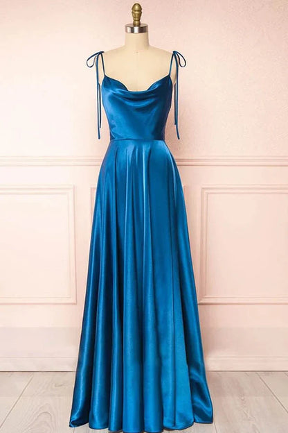 omberprom Sweet A-line Evening Dress Cowl Neck Silk Long Prom Dress Bridesmaid Dress Party Dress