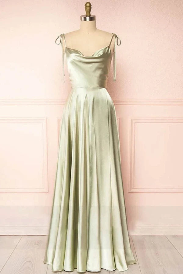 omberprom Sweet A-line Evening Dress Cowl Neck Silk Long Prom Dress Bridesmaid Dress Party Dress