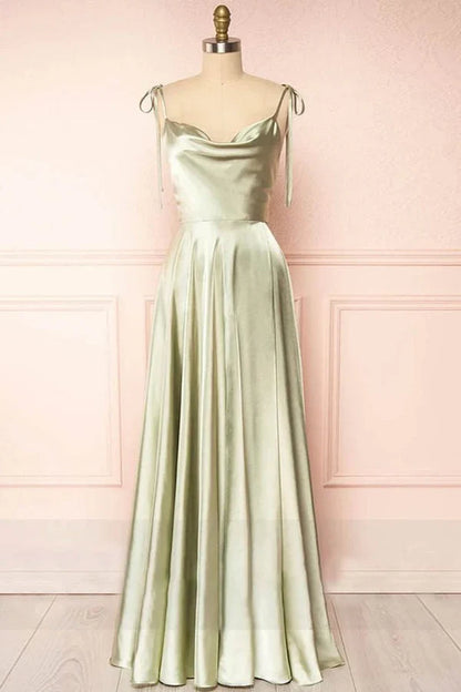 omberprom Sweet A-line Evening Dress Cowl Neck Silk Long Prom Dress Bridesmaid Dress Party Dress
