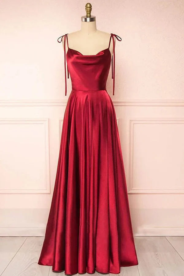 omberprom Sweet A-line Evening Dress Cowl Neck Silk Long Prom Dress Bridesmaid Dress Party Dress