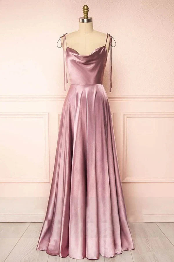 omberprom Sweet A-line Evening Dress Cowl Neck Silk Long Prom Dress Bridesmaid Dress Party Dress