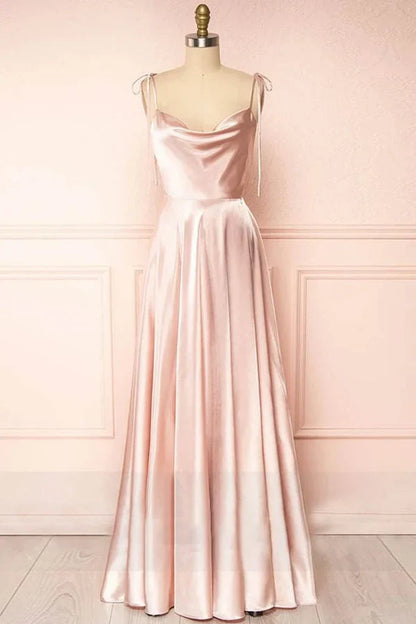 omberprom Sweet A-line Evening Dress Cowl Neck Silk Long Prom Dress Bridesmaid Dress Party Dress