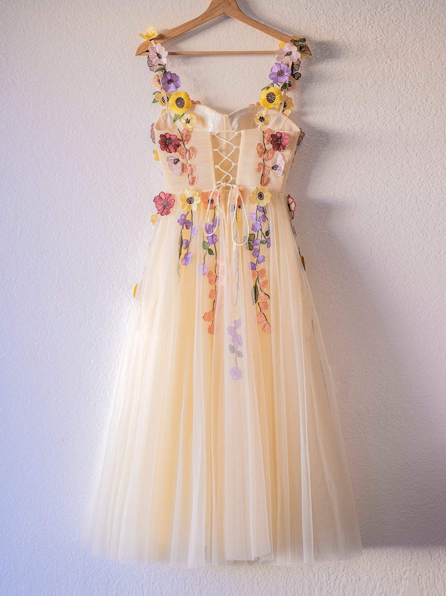 Champagne Floral Tulle Homecoming Dress Short Prom Dresses