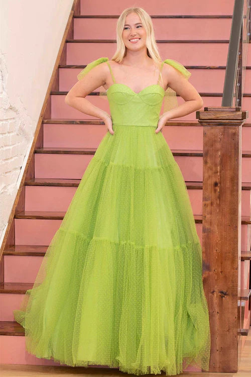 omberprom Elegant A-line Evening Dress Sweetheart Dot Tulle Prom Dress