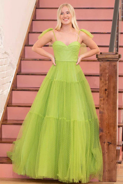 omberprom Elegant A-line Evening Dress Sweetheart Dot Tulle Prom Dress