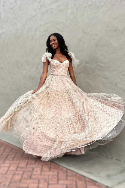 omberprom Elegant A-line Evening Dress Sweetheart Dot Tulle Prom Dress