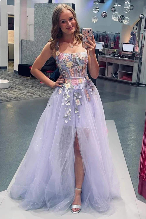 omberprom Fashion Prom Dresses Lavender Straps Floral Short Party Dress with Detachable Cape