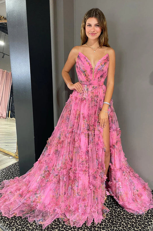 Fairy V-Neck Floral Evening Prom Dress