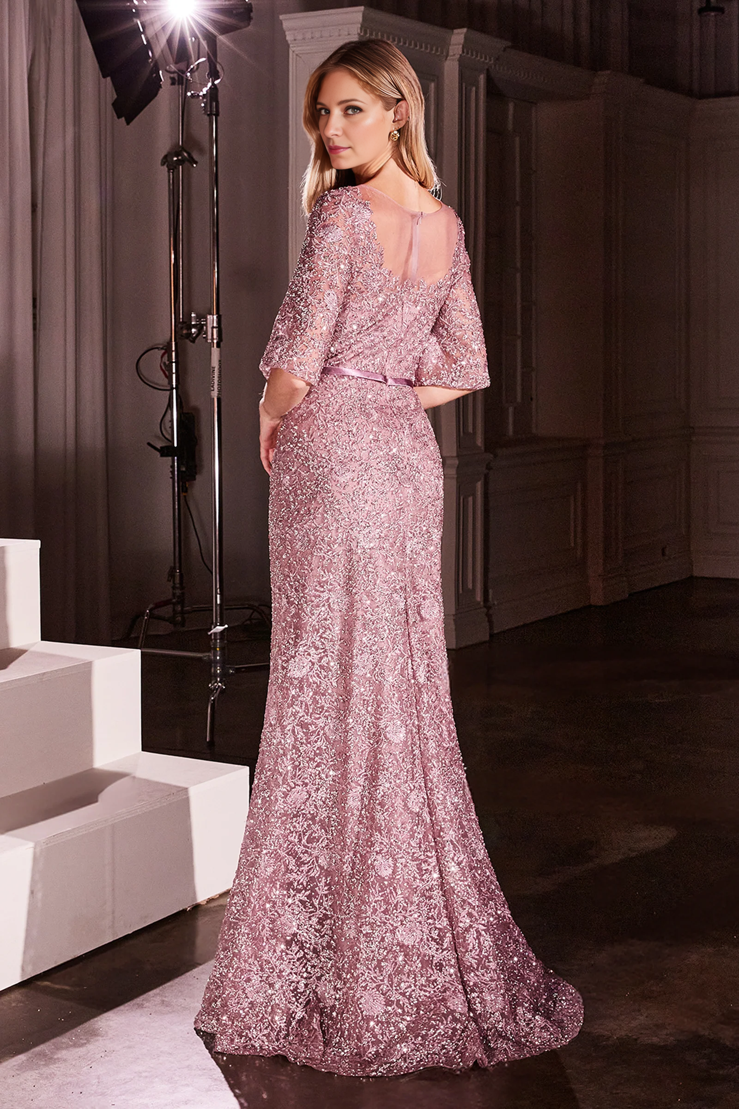 omberprom Fashion Long Prom Dresses Lace Fitted Mid-Sleeve Charming Party Evening Gown Elegant Wedding Guest Dress