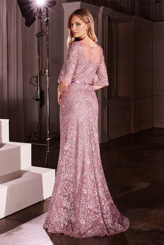 omberprom Fashion Long Prom Dresses Lace Fitted Mid-Sleeve Charming Party Evening Gown Elegant Wedding Guest Dress