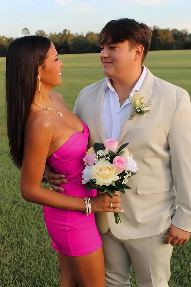 Elegant Strapless Yellow Ruched Bodycon Homecoming Dress with Cutout Detail