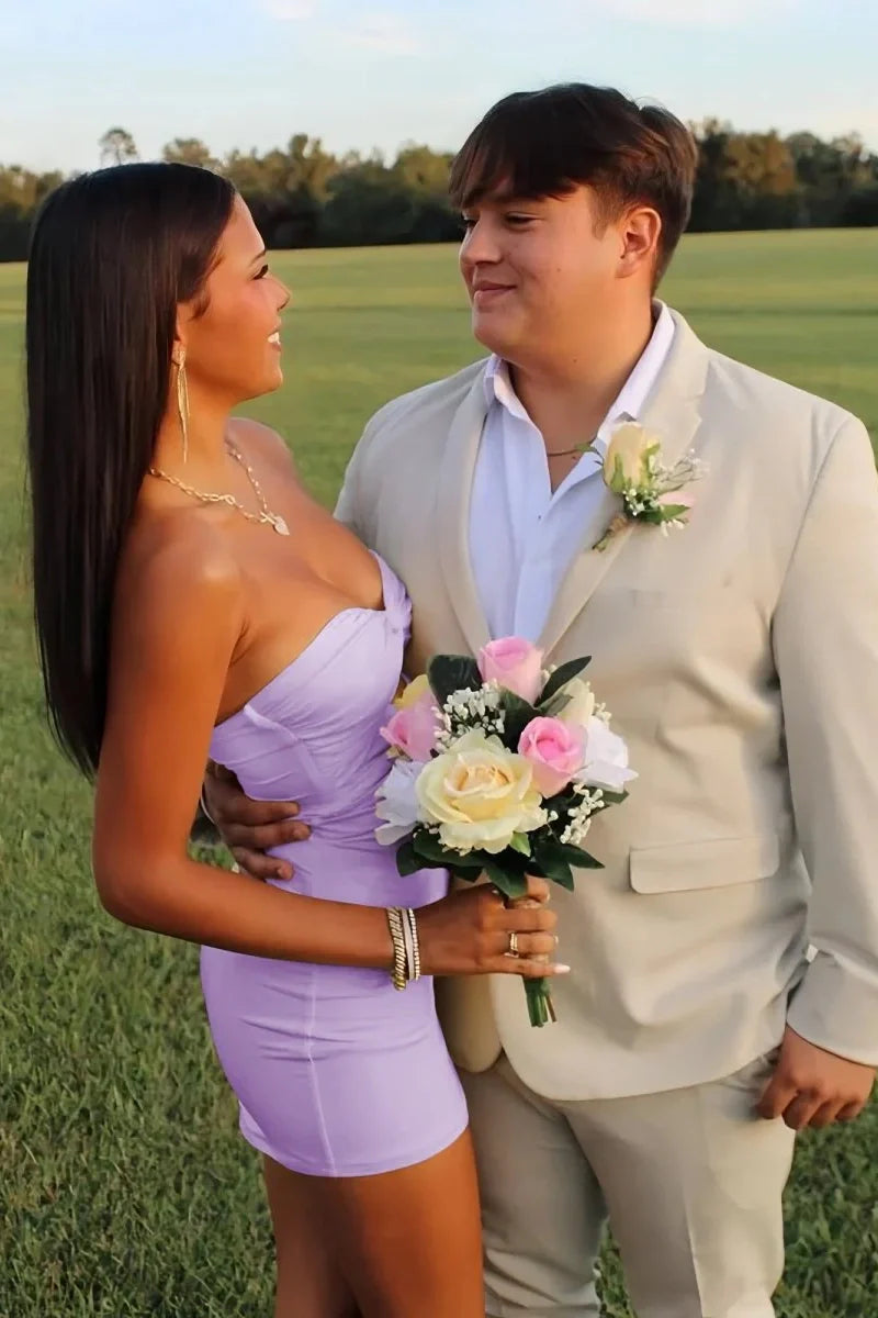 Elegant Strapless Yellow Ruched Bodycon Homecoming Dress with Cutout Detail