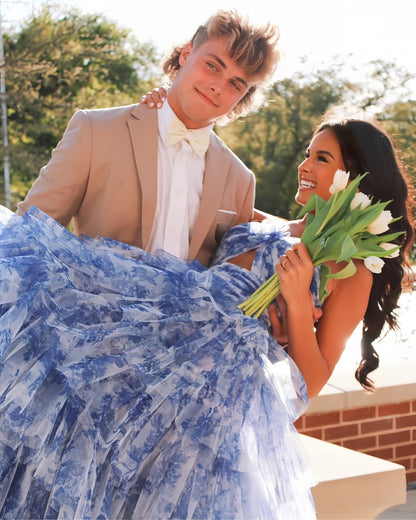 Floral Halter Ruffle Long Evening Prom Dress, AST1545