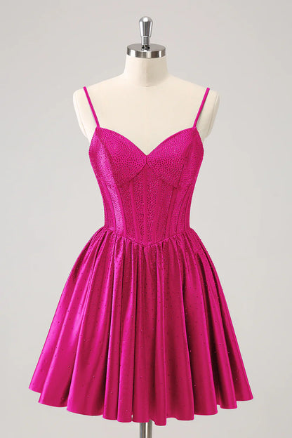 omberprom Short Homecoming Dress Cute Red A Line Beaded Corset with Ruffle