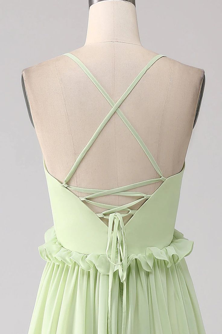 Sexy Ruffles A Line Dress V-neck With Lace-Up Back Prom Dresses GG007