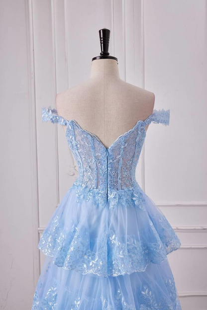 New Shiny  A Line Off The Shoulder Lace Layered Sequin Ruffles  Long Prom Dresses ,Long  Formal Evening Dresses GG084