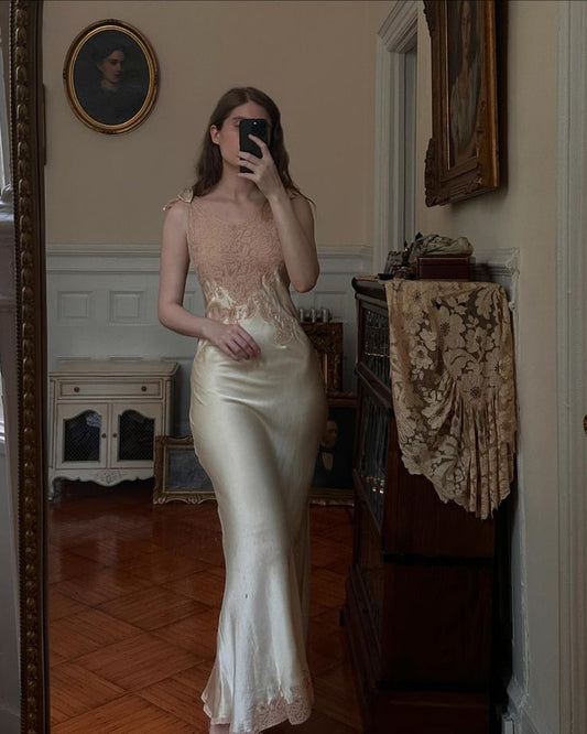 Exquisite Mermaid Champagne Lace Applique Silk Long Prom Dress,Evening Dress GG1045