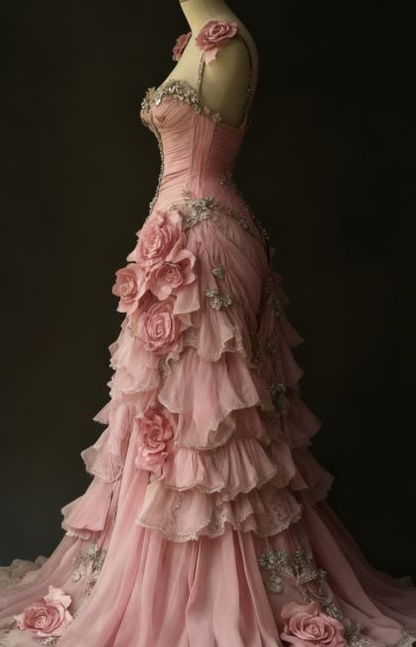 Delicate A Line Flower Straps Chiffon Sweetheart Floral Applique Long Prom Dress,Evening Dress GG1059