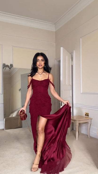 Sexy Mermaid Spaghetti Straps Off The Shoulder Chiffon Slit Long Prom Dress,Evening Dress GG1064