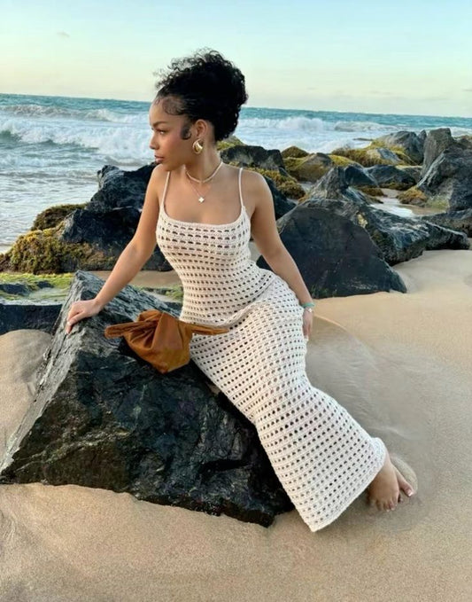 Chic Mermaid Spaghetti Straps Light Ivory Polyester Hollow Long Prom Dress,Evening Dress GG1083