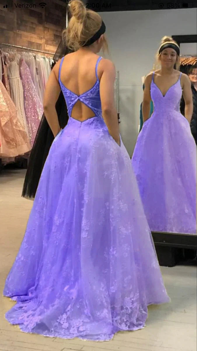 Sexy A Line Spaghetti Straps V Neck Pastel Yellow Tulle Lace Applique Long Prom Dress,Evening Dress GG1096