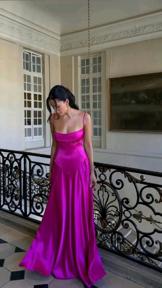 Sexy A Line Spaghetti Straps Satin Long Prom Dress,Evening Dress GG1132